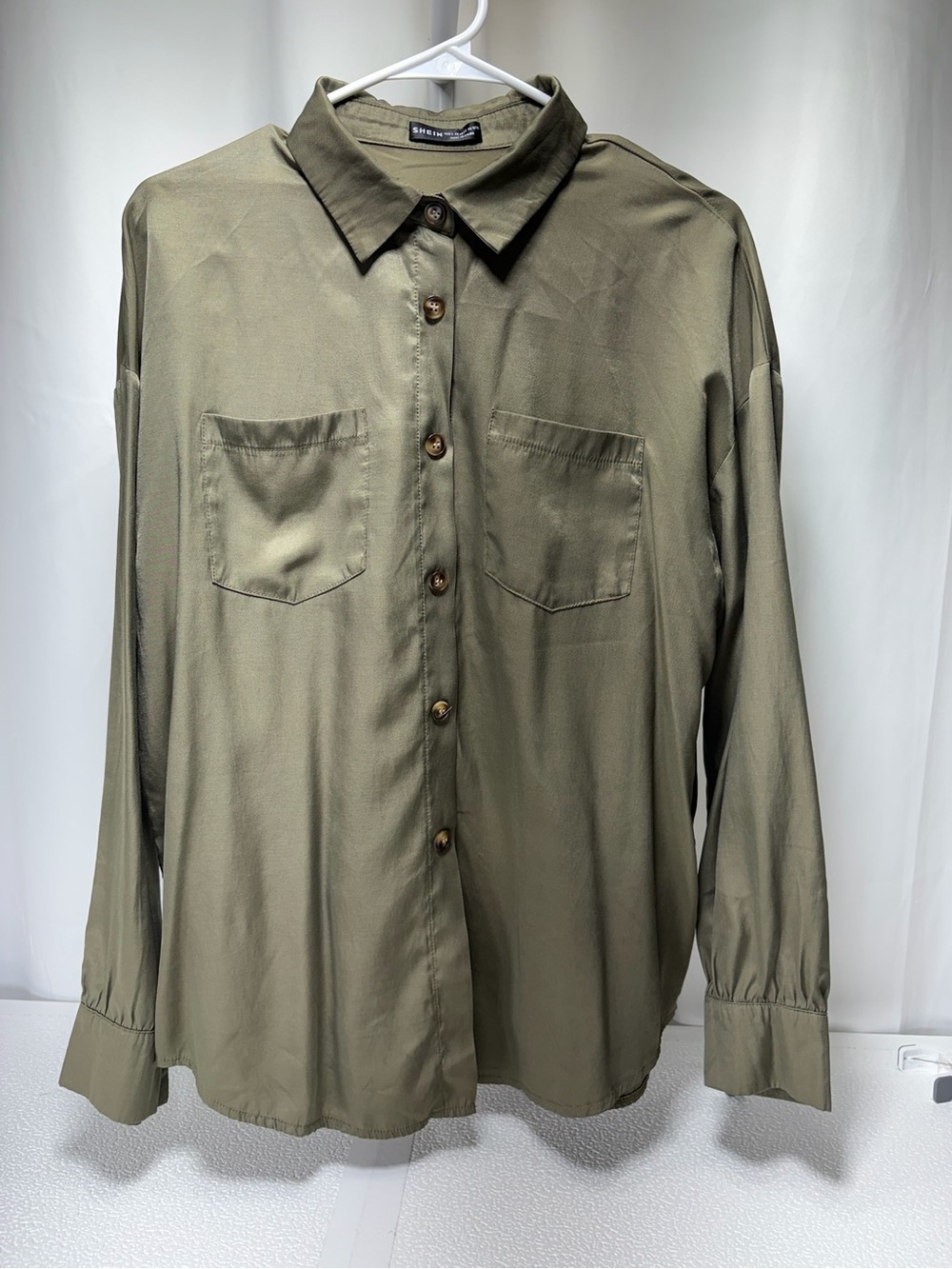 SHEIN Olive Green Button-Front Long Sleeve Shirt 4442